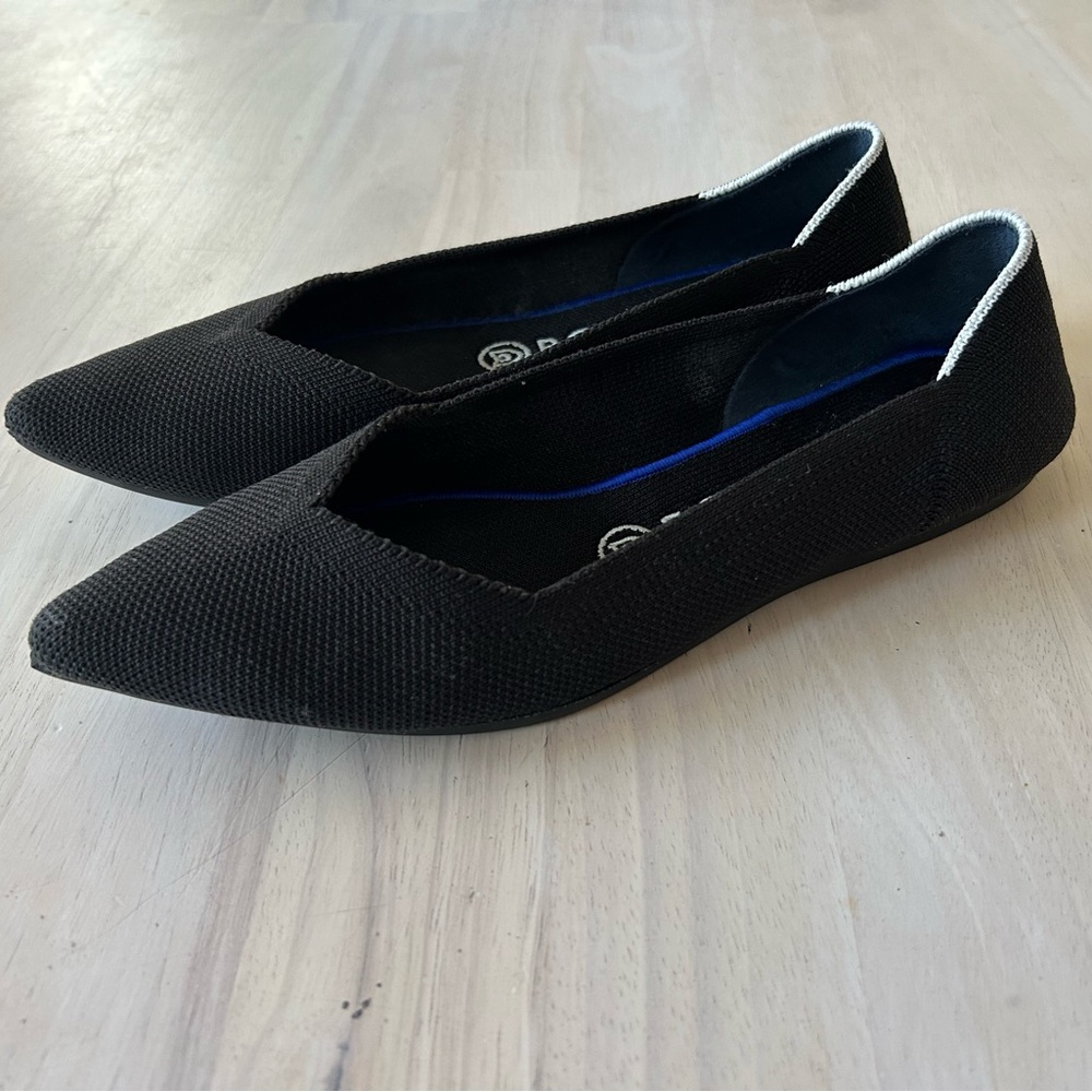 Rothy’s Women’s Flat Shoe Sz 7.5 The Point Black White Halo Retired Knit Ballet